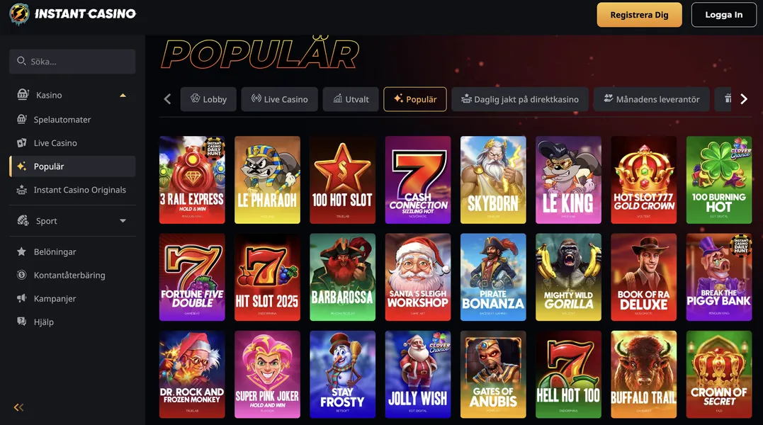 Spelutbud på utländska casino med snabb utbetalning